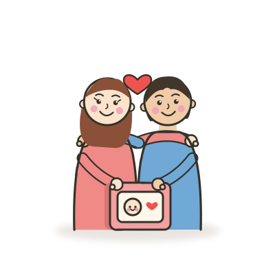 Couple sharing a photo frame together