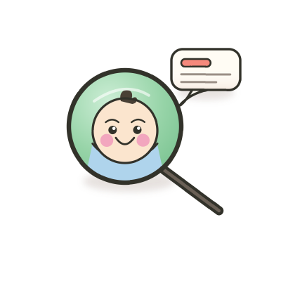 Magnifying glass with baby and search result bubble